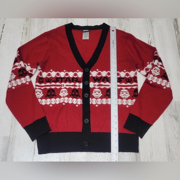 Star Wars Womens Red Ugly Christmas Button Front Cardigan Sweater Size Small - Picture 6 of 7